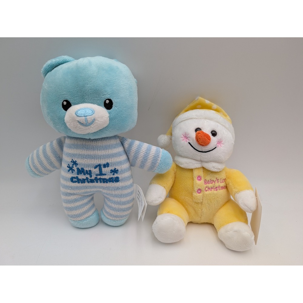 Walmart Bear Snowman Plush Lot Blue Yellow Babys First Christmas
